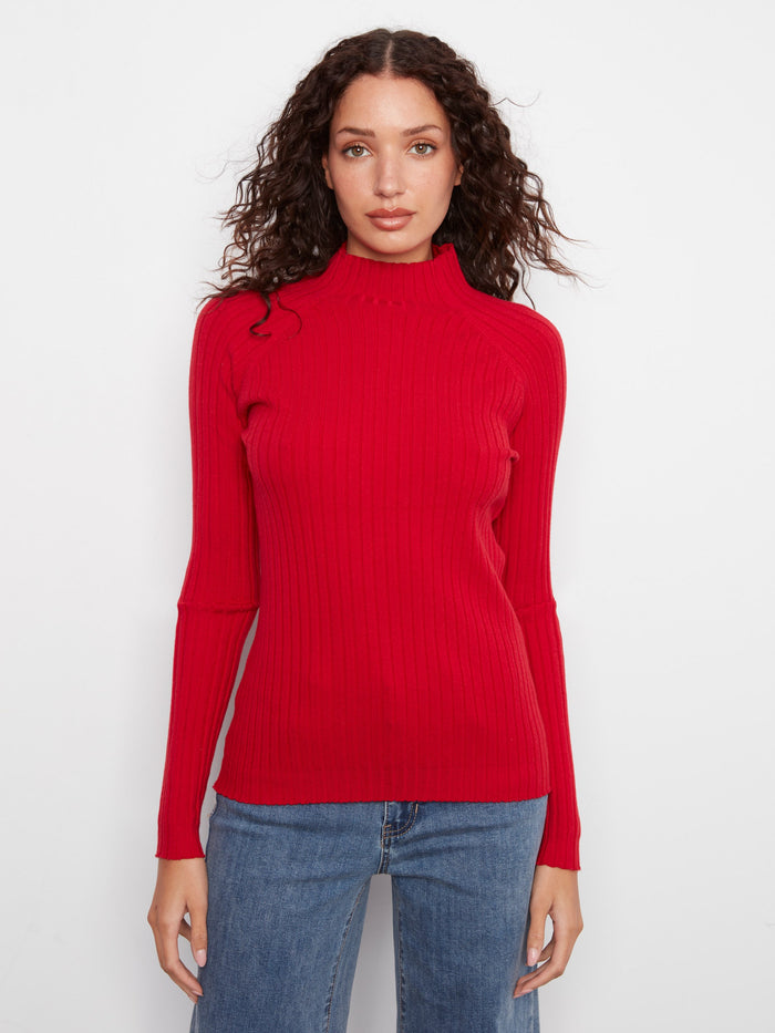 Elegant mock neck sweater in vibrant red, perfect for a chic look. Made from soft fabric enhancing comfort and style by Charlie B.