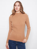 Elegant ribbed knit sweater with a cozy mock neck, perfect for chilly days. Crafted for style and comfort by Charlie B.
