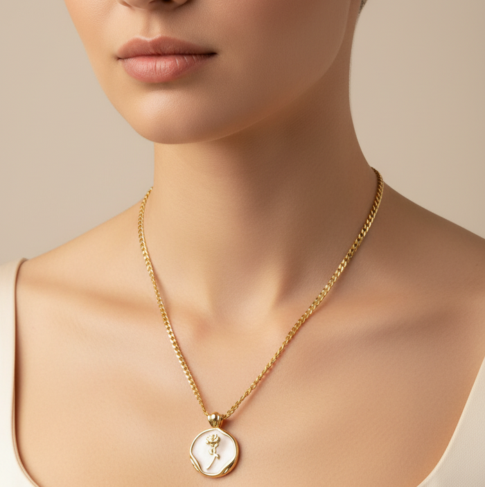 Rose Shell Necklace | Gold Coin Pendant Necklace