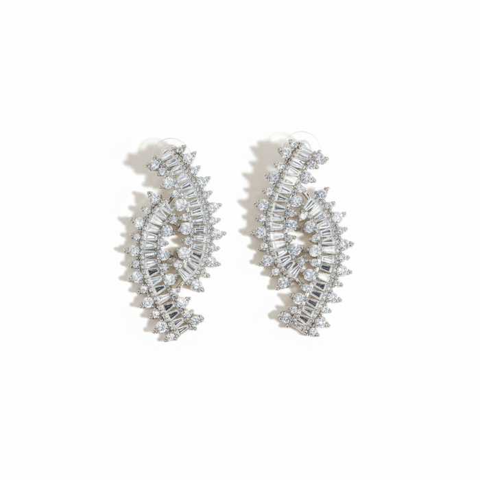 Saba Earrings - Elegant Crystal & Silver Drop Earrings