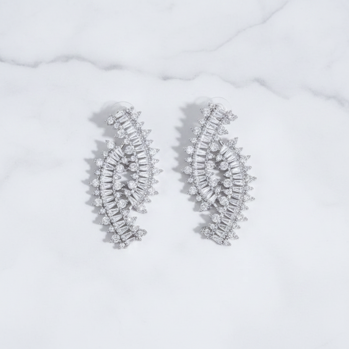 Saba Earrings - Elegant Crystal & Silver Drop Earrings