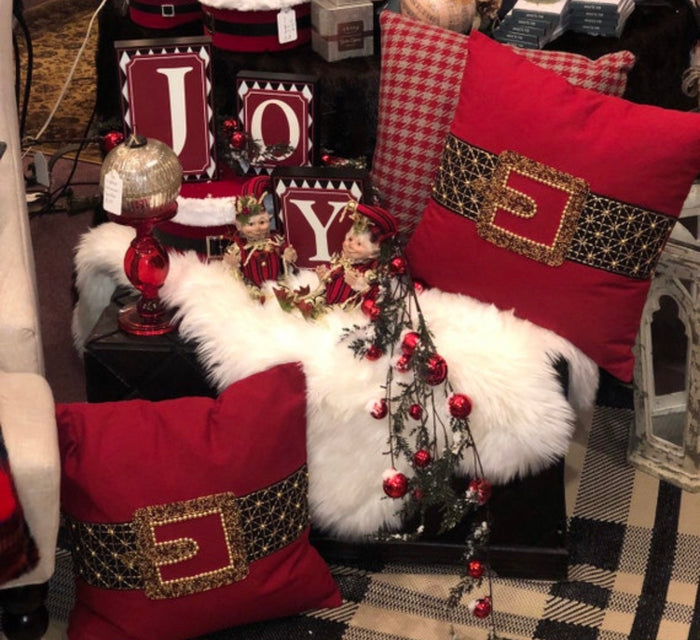 Santa Belt Beaded Red and Gold Pillow Christmas
