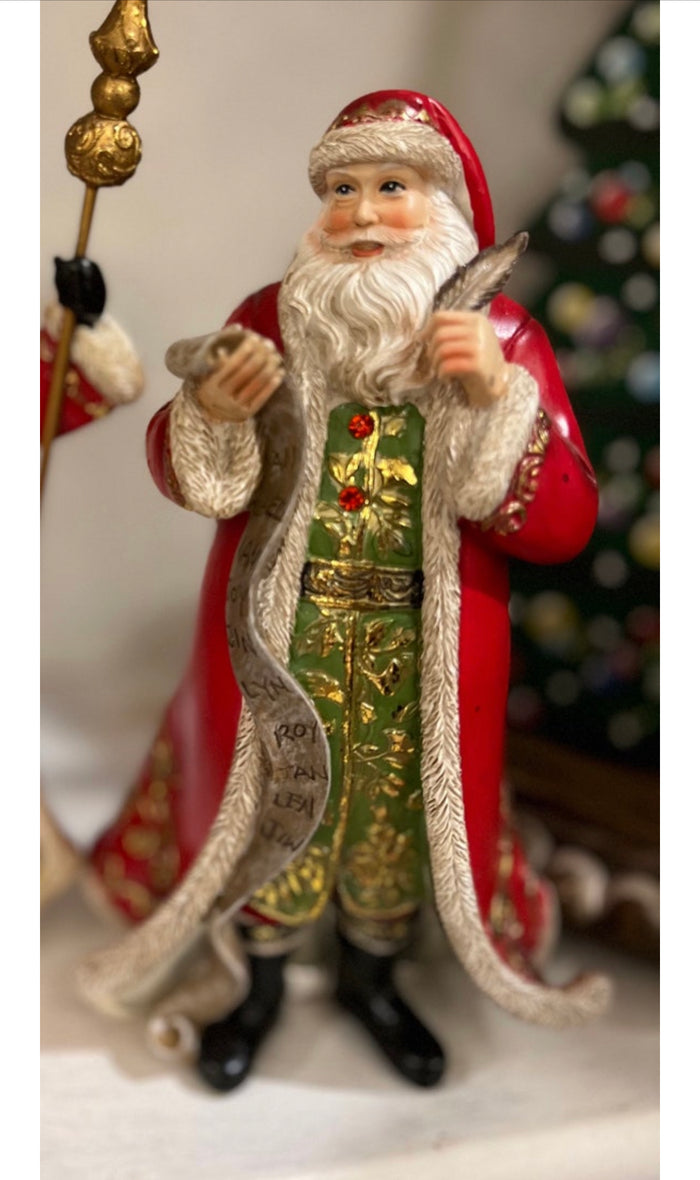 Santa in Long Coat with Gold Scroll Pattern or Santa with Harlequin Pattern