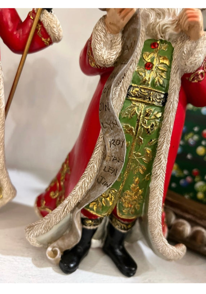 Santa in Long Coat with Gold Scroll Pattern or Santa with Harlequin Pattern