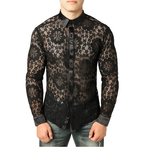 Sexy Mens See Lace Shirt | Men Transparent Sleeve Shirt | Men Lace