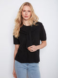 Elegant black sweater in soft knit fabric with attached detail by Charlie B.