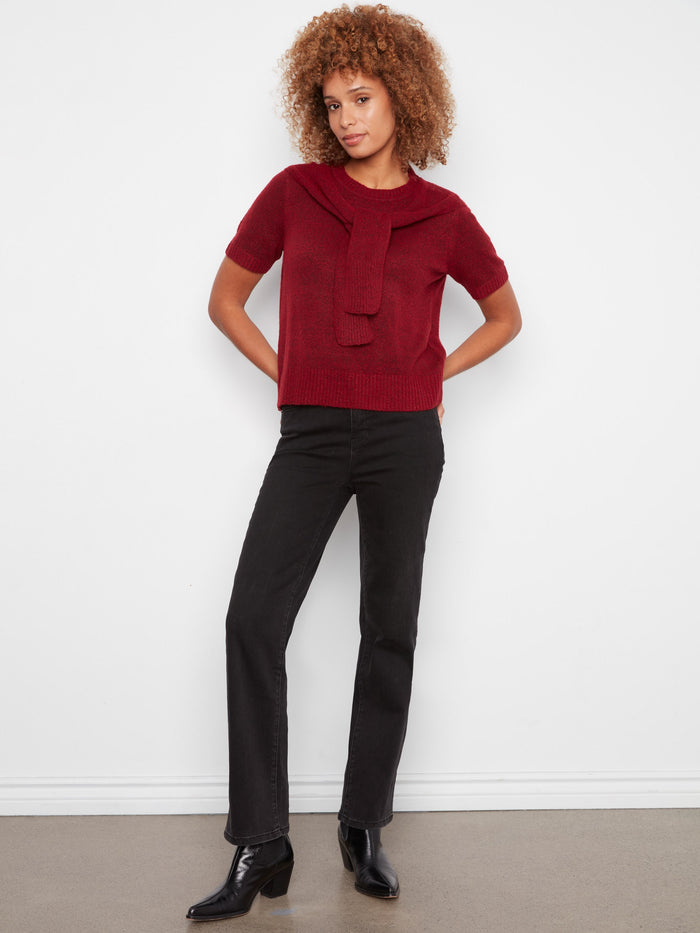 Fashionable short sleeves add a trendy touch to this cozy piece by Charlie B.