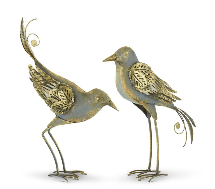 Silver & Gold Metal Birds Set of 2