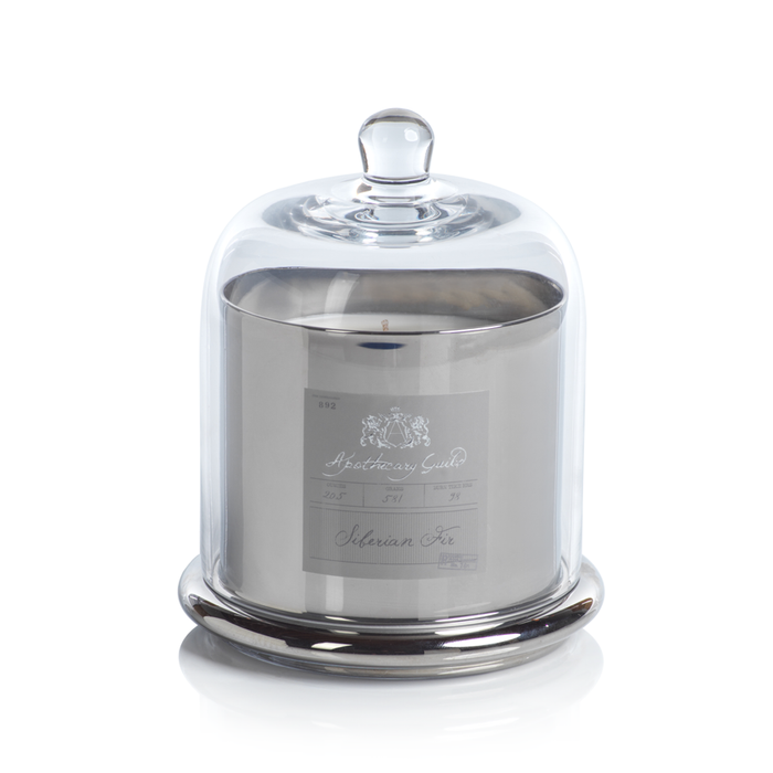 Silver Siberian Fir Candle in glass cloche large - Wilson Lee