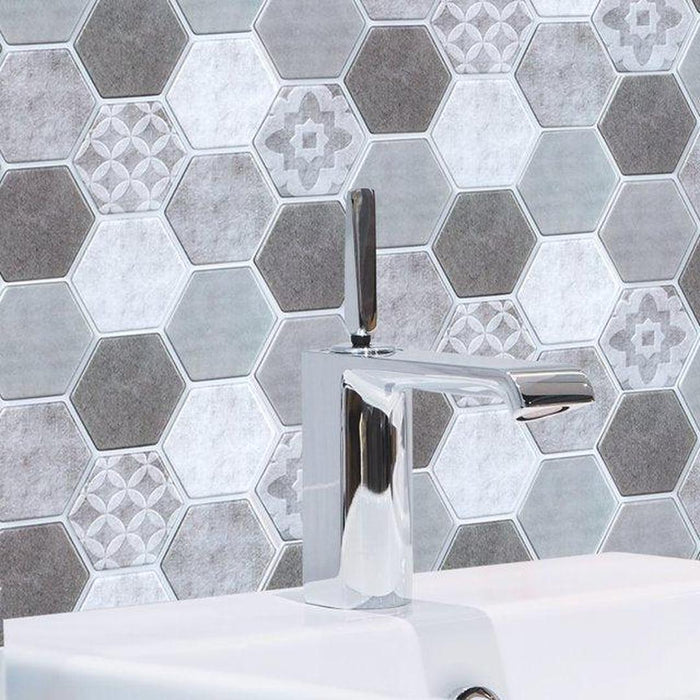 Simplify Peel & Stick Epoxide Wall Tile 4 Pack in Printed Grey