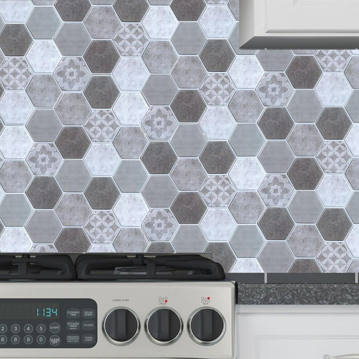 Simplify Peel & Stick Epoxide Wall Tile 4 Pack in Printed Grey