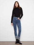 Medium blue jeans featuring a slim fit and intricate embroidered hem, crafted from stretch denim by Charlie B.