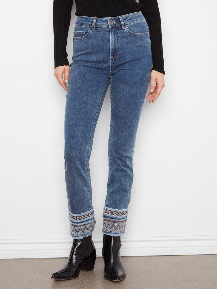 Classic medium blue jeans with a regular rise and stylish five-pocket design for versatile wear by Charlie B.