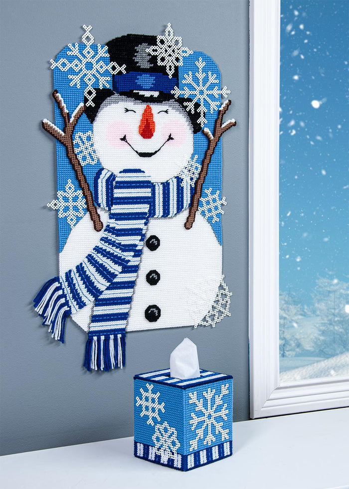Snowflakes & Snowman Plastic Canvas Wall Hanging