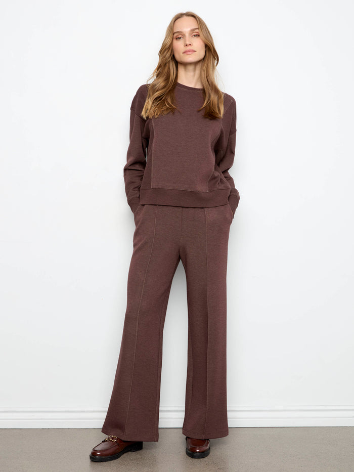 Soft scuba fabric sweatshirt in a rich espresso color featuring long sleeves by Charlie B.