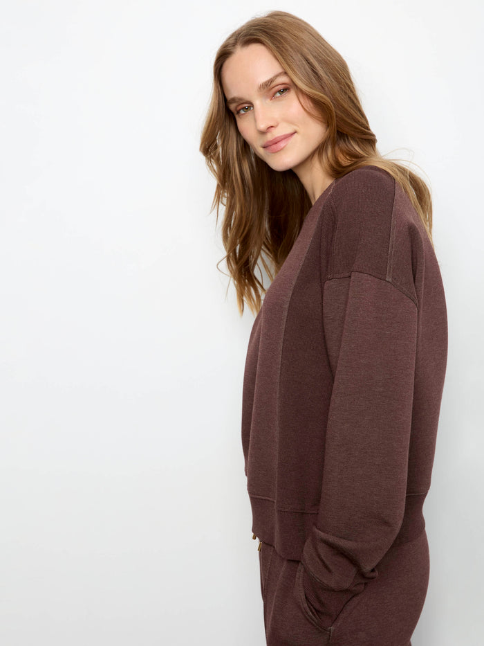 Elegant long-sleeve sweatshirt in soft scuba fabric with rib detailing at sides by Charlie B.