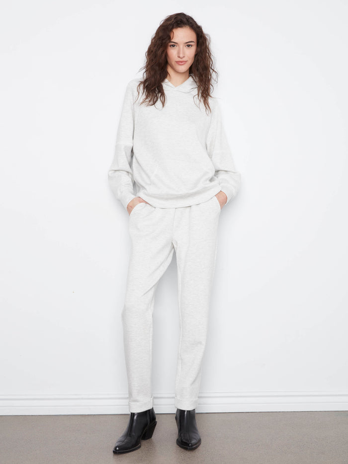 With a regular rise and soft scuba fabric, these heather-light grey joggers provide both comfort and style by Charlie B.