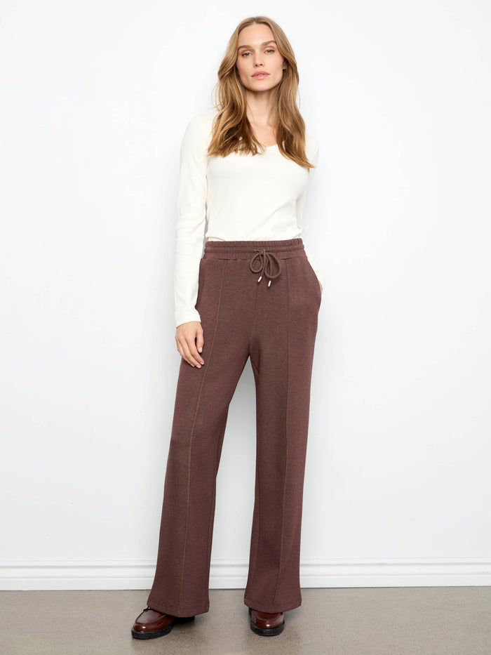 Wide leg jogger pants in Heather-Espresso with full length design and elastic waistband by Charlie B.