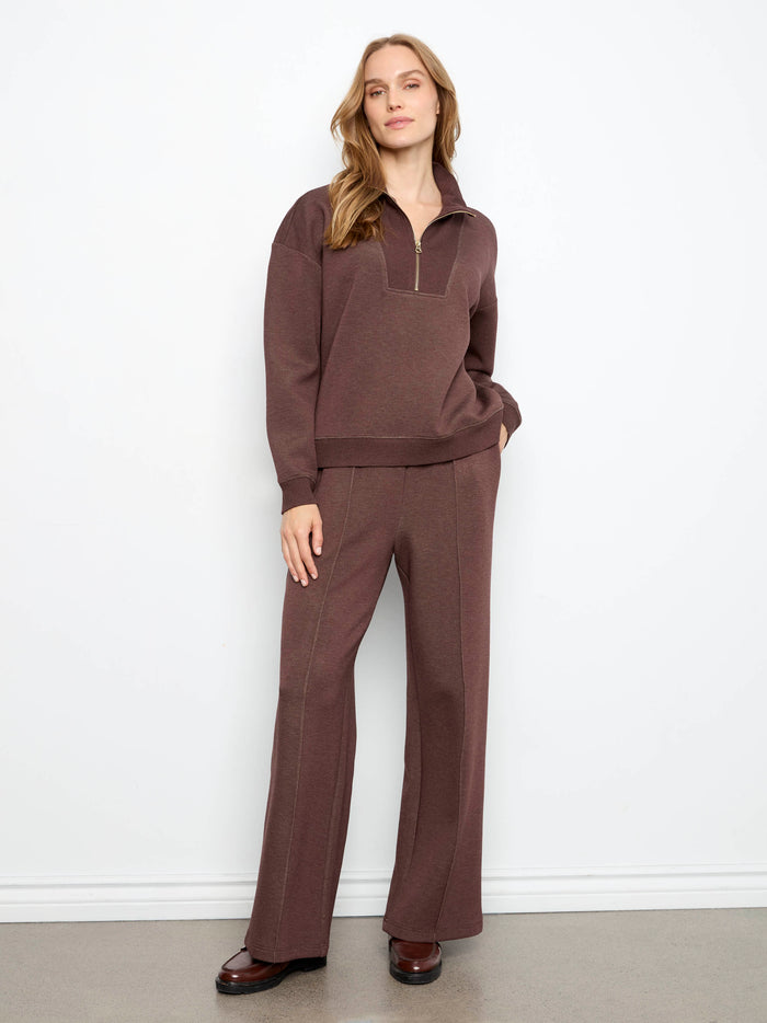 Heather-Espresso jogger pants featuring front seam detail and wide leg style by Charlie B.