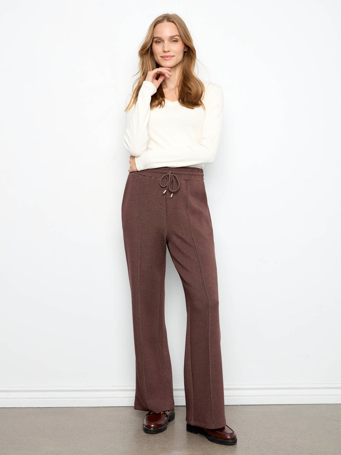Heather-Espresso wide leg joggers with pin tuck detailing for a chic look by Charlie B.