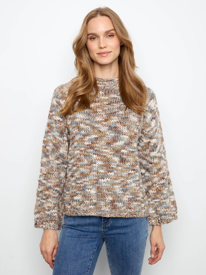 Space-dyed knit sweater with relaxed fit and stylish mock neck by Charlie B.