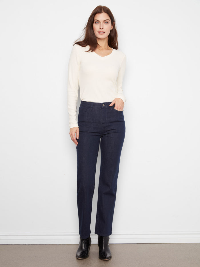 The five-pocket design provides ample storage space while maintaining a chic appearance in these fashionable jeans. By Charlie B.