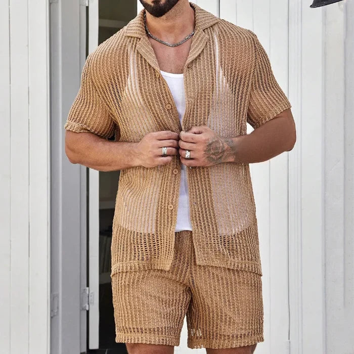 Summer See-through Men's Shirt Suit Men's Clothing Men's Sexy Cut-out