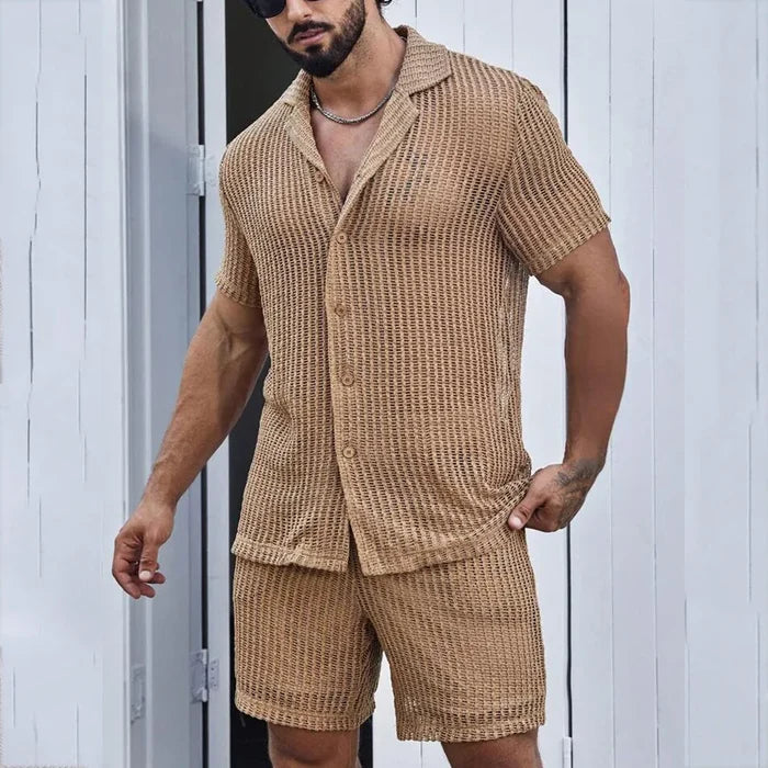 Summer See-through Men's Shirt Suit Men's Clothing Men's Sexy Cut-out