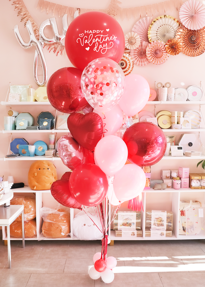 large valentine's day balloon bouquet in red and pink colors