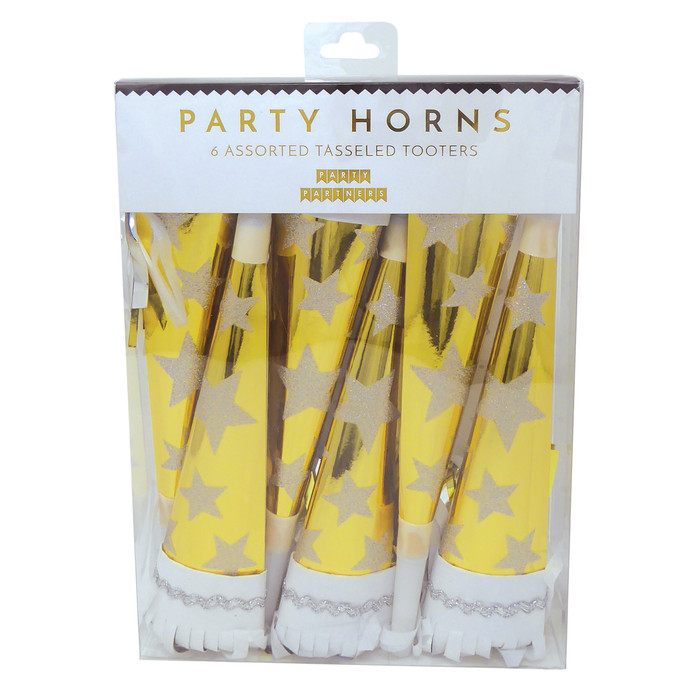 Tasseled Gold Party Horns