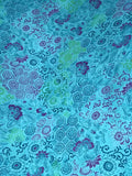 Teal Spirals Silky Mikado Print