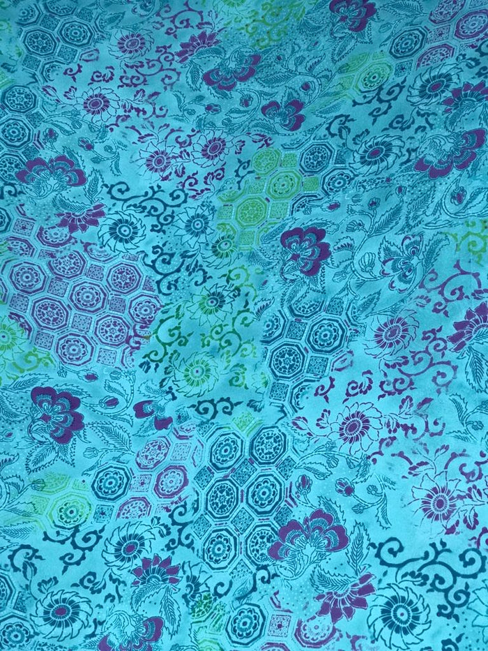 Teal Spirals Silky Mikado Print