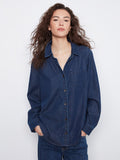 Indigo Tencel shirt with a relaxed fit, featuring button-front closure and a chest patch pocket by Charlie B.