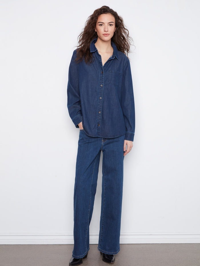 Crafted from indigo Tencel, this shirt offers long sleeves and a classic shirt collar by Charlie B.