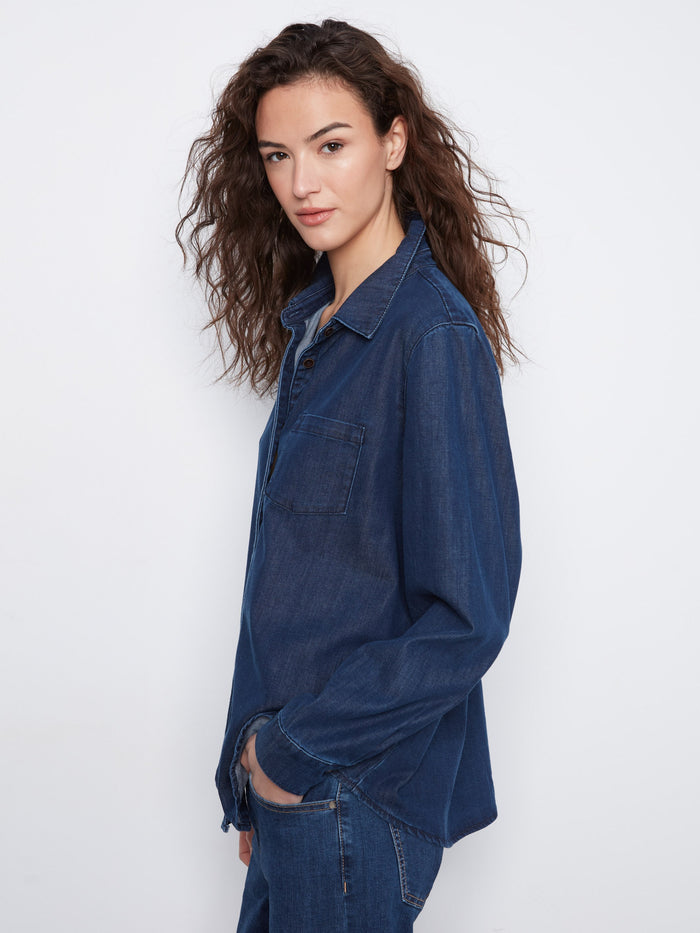 Featuring a classic shirt collar, this indigo Tencel piece ensures style and comfort by Charlie B.