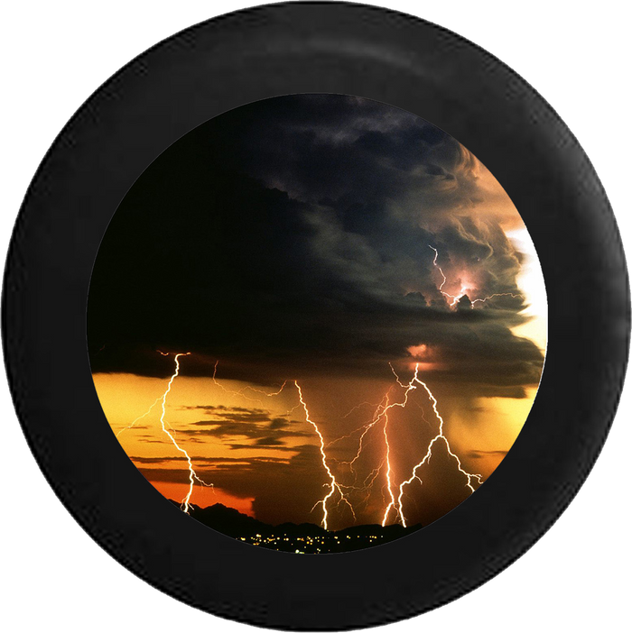 Thunder Storm Lightning Strikes Night Sky Jeep Camper Spare Tire Cover BLACK-CUSTOM SIZE/COLOR/INK- R215 - TireCoverPro