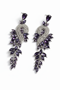 Tiarra Chandelier Drop Earrings – Pavé CZ & Crystal Leaf Cascade in Silver Purple | Zoha Los Angeles