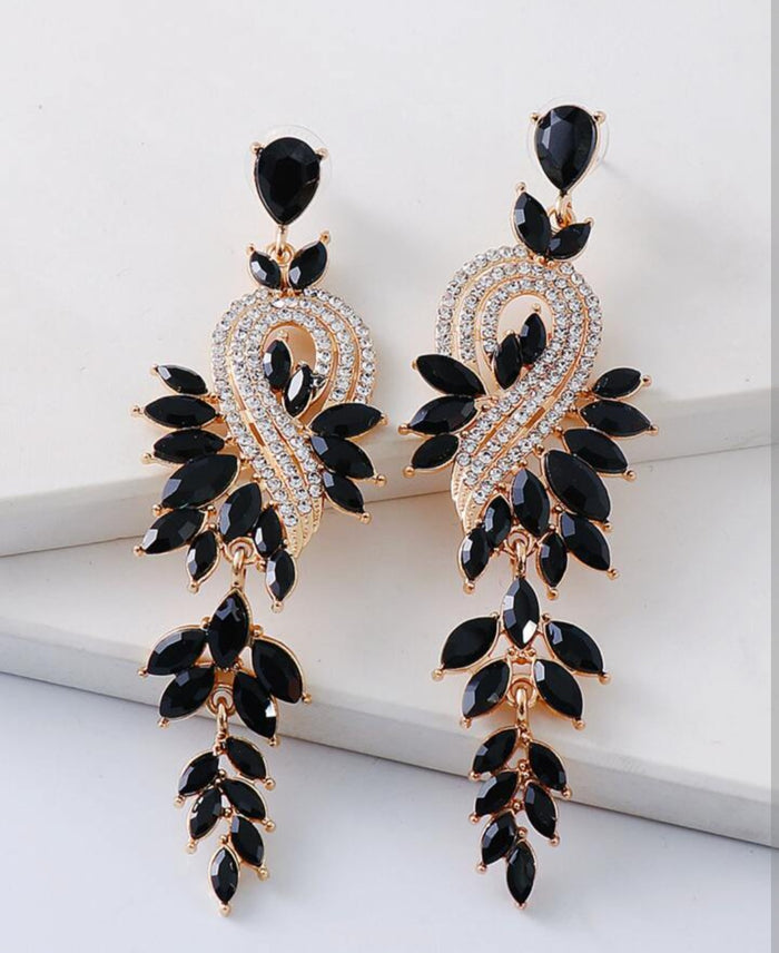 Tiarra Chandelier Drop Earrings – Pavé CZ & Crystal Leaf Cascade in gold  | Zoha Los Angeles