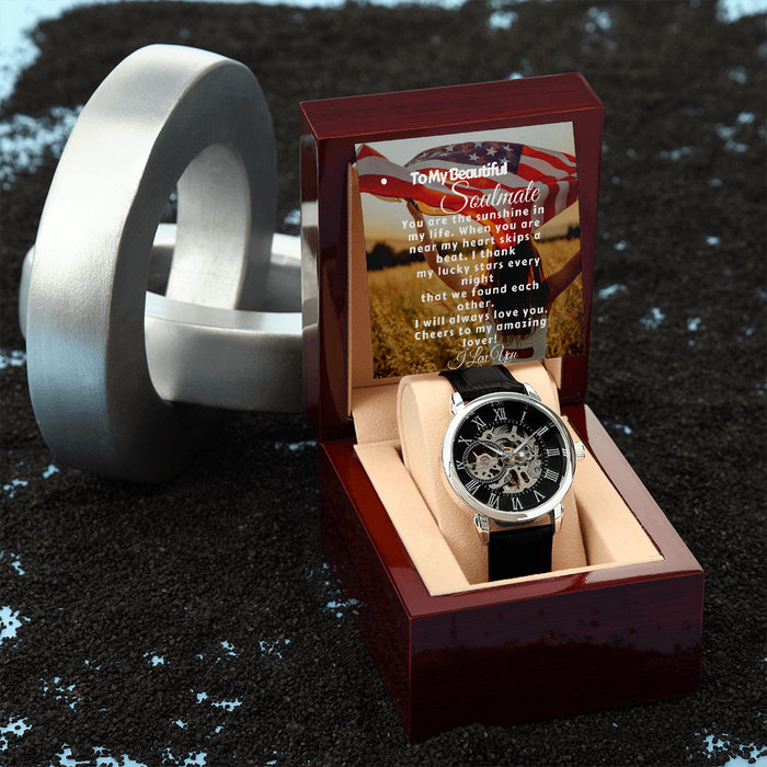 To My Soulmate- Luxury- Men's Patriotic- Openwork Watch