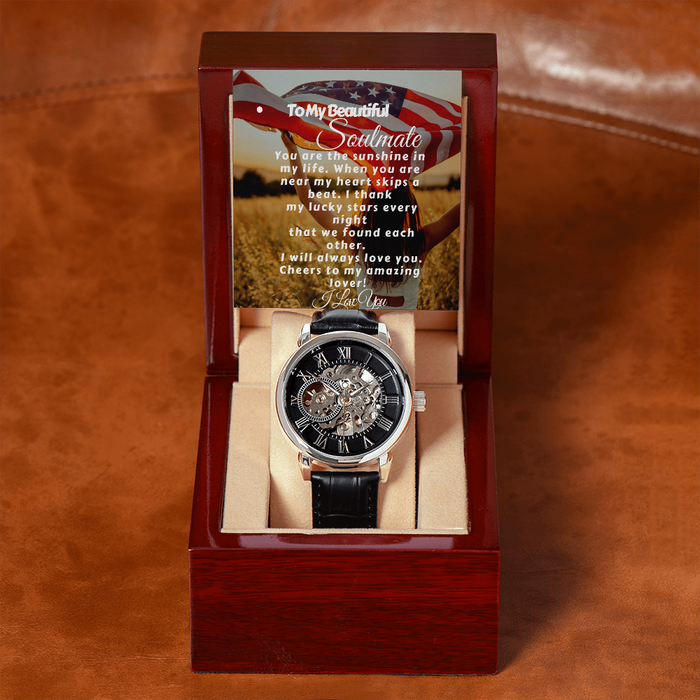 To My Soulmate- Luxury- Men's Patriotic- Openwork Watch