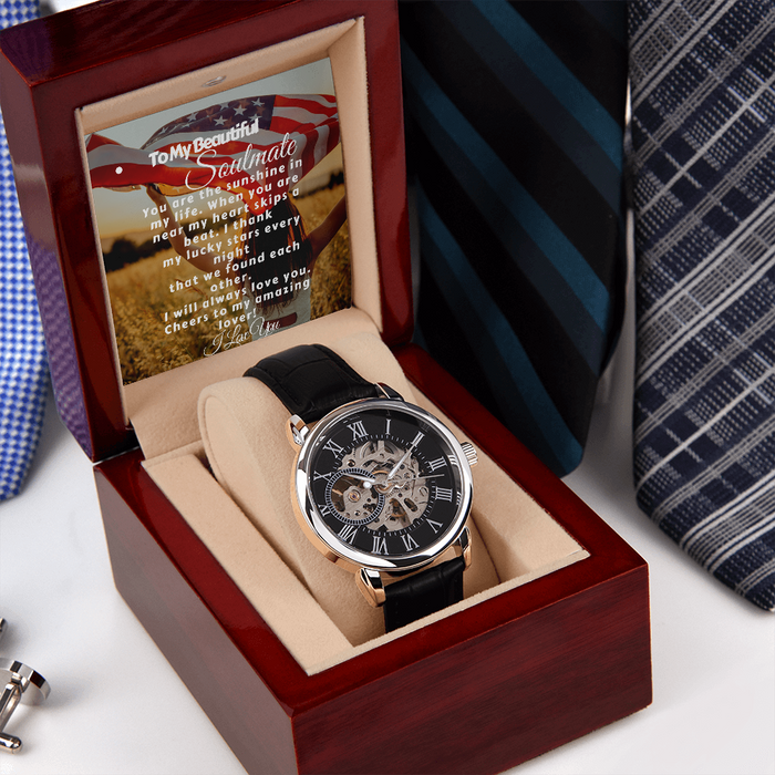 To My Soulmate- Luxury- Men's Patriotic- Openwork Watch