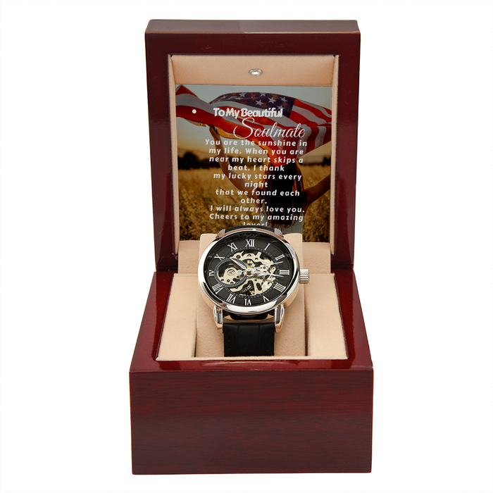 To My Soulmate- Luxury- Men's Patriotic- Openwork Watch