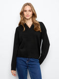 Sweater with V-notch neckline featuring leopard print trim adds a chic touch to any outfit by Charlie B.