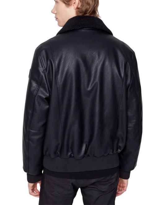 Vegan Leather Jacket with Sherpa Collar