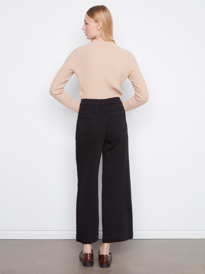Chic black pants with button closure, offering a modern twist on the classic wide-leg style by Charlie B.
