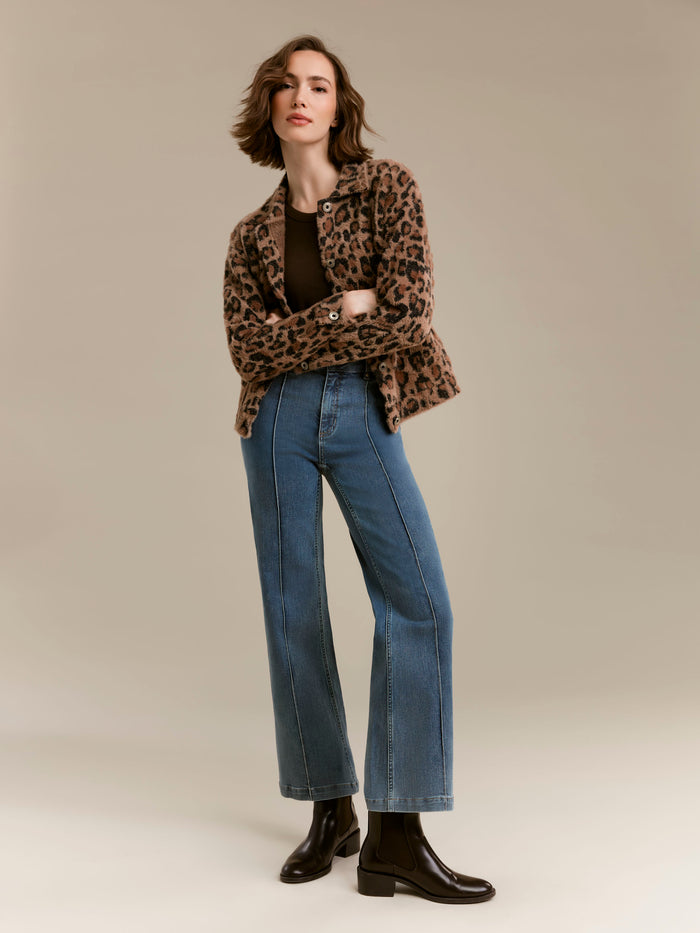 Wide Leg Jeans With Front Seam Detail - Medium Blue
